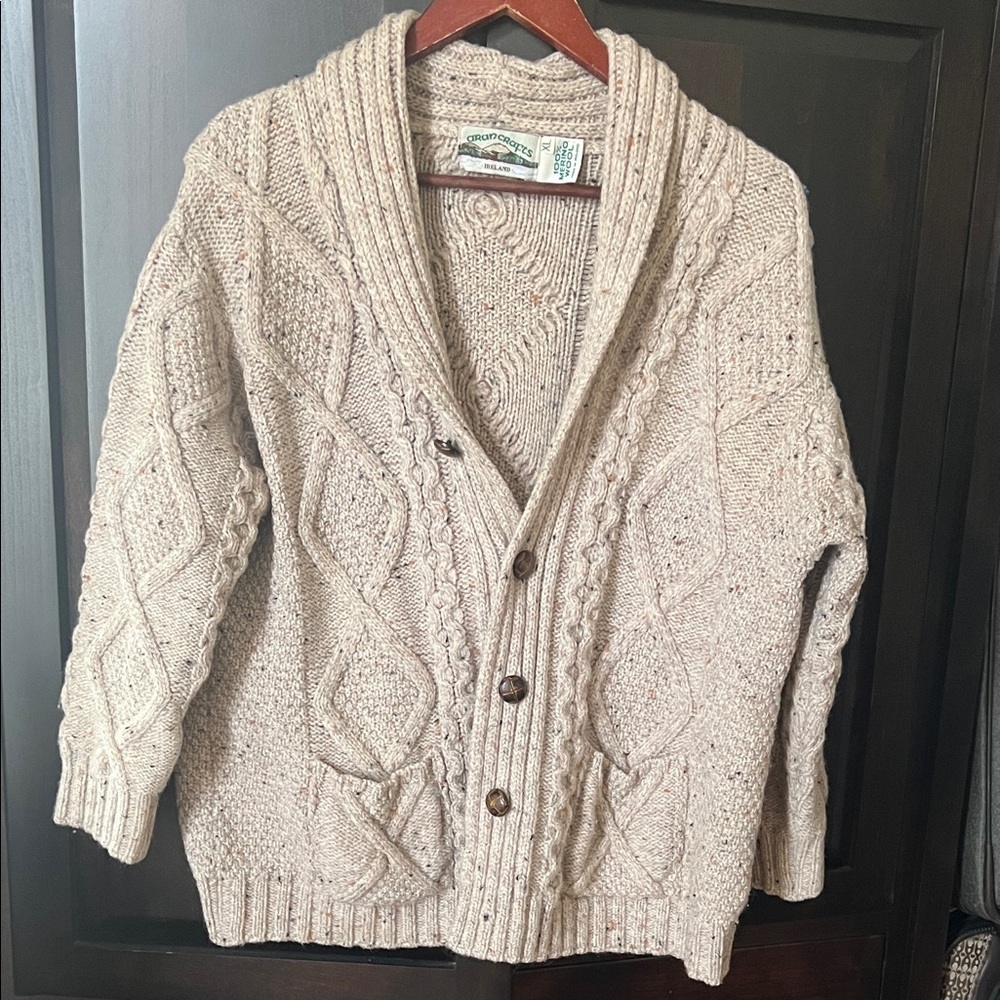 Aran Crafts Men's Tan Cable Knit Cardigan